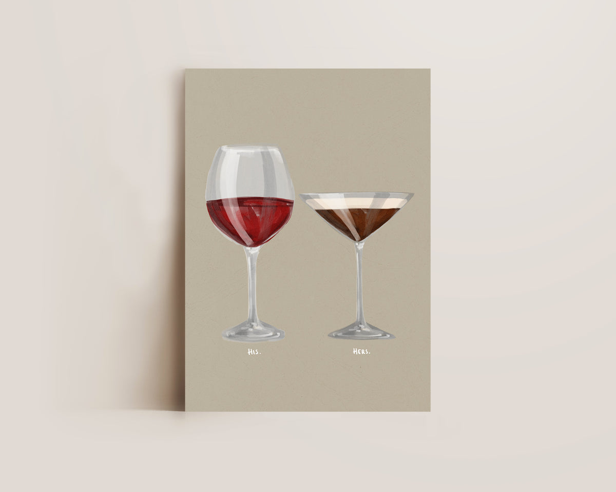 Red Wine & Espresso Martini Couples Drink Print