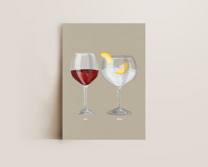 Red Wine & G&T Couples Drink Print