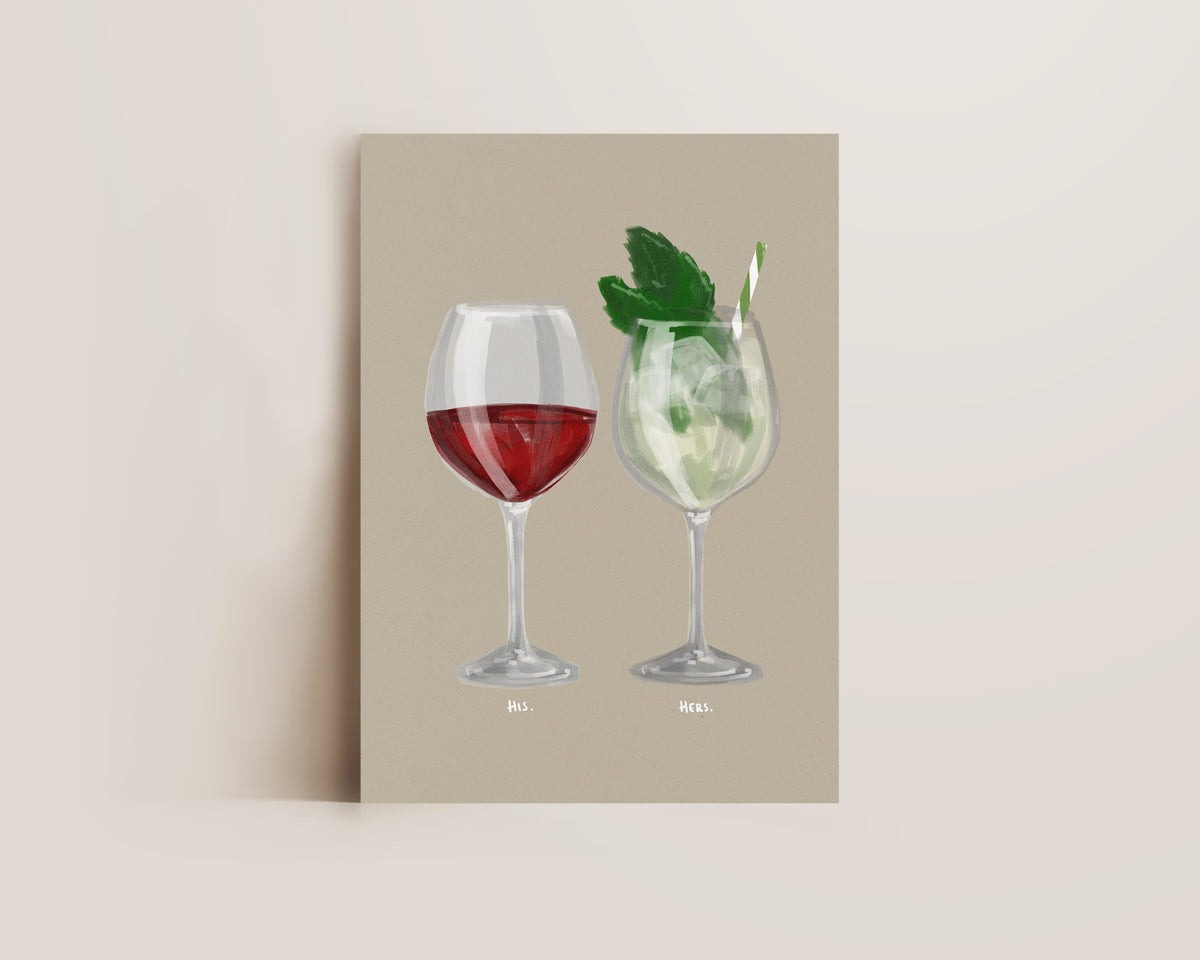 Red Wine & Hugo Spritz Couples Drink Print