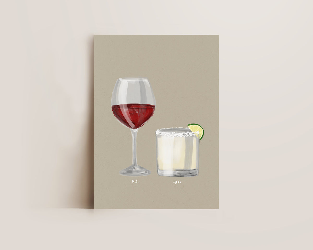 Red Wine & Margarita Couples Drink Print