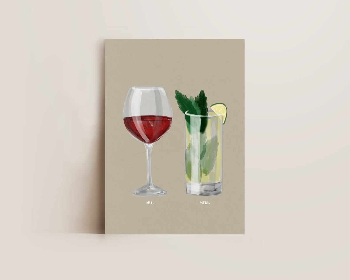 Red Wine & Mojito Couples Drink Print