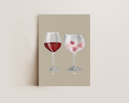 Red Wine & Pink Gin Couples Drink Print