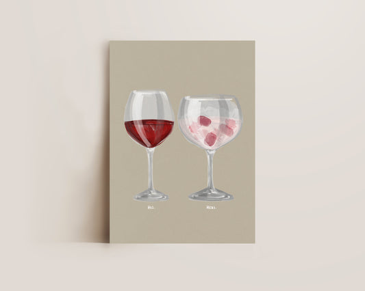 Red Wine & Pink Gin Couples Drink Print