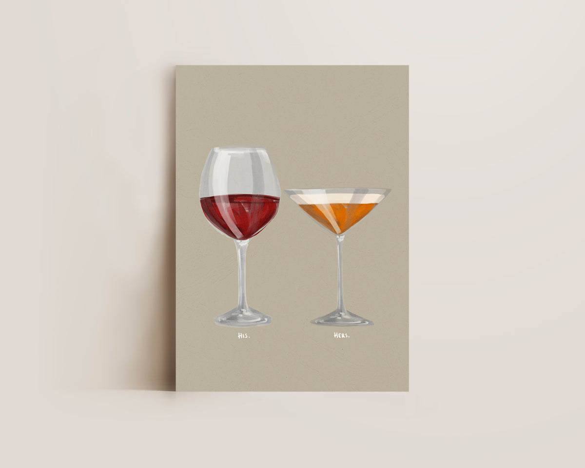 Red Wine & Pornstar Martini Couples Drink Print