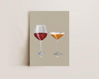 Red Wine & Pornstar Martini Couples Drink Print