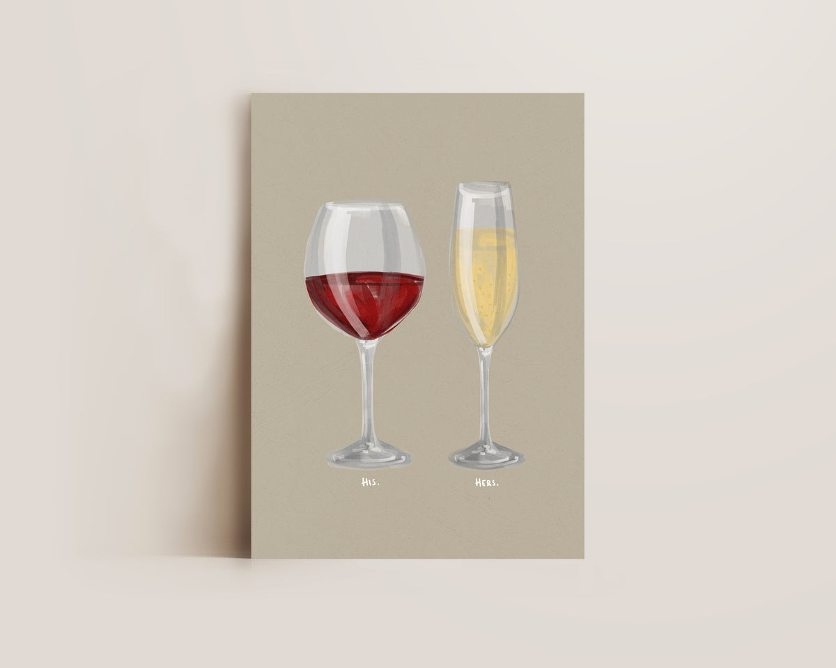 Red Wine & Prosecco Couples Drink Print
