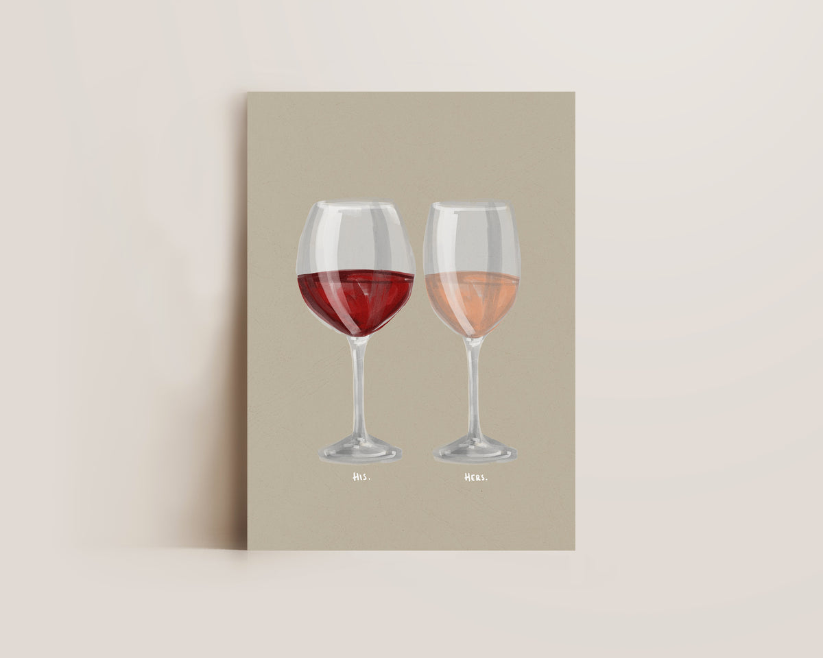 Red Wine & Rose Wine Couples Drink Print