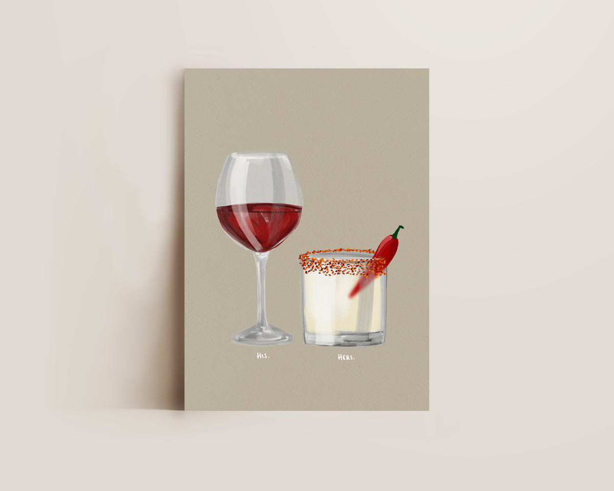 Red Wine & Spicy Margarita Couples Drink Print