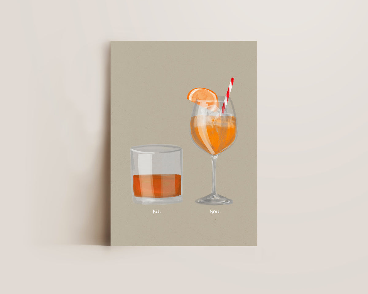 Whisky & Aperol Spritz Couples Drink Print