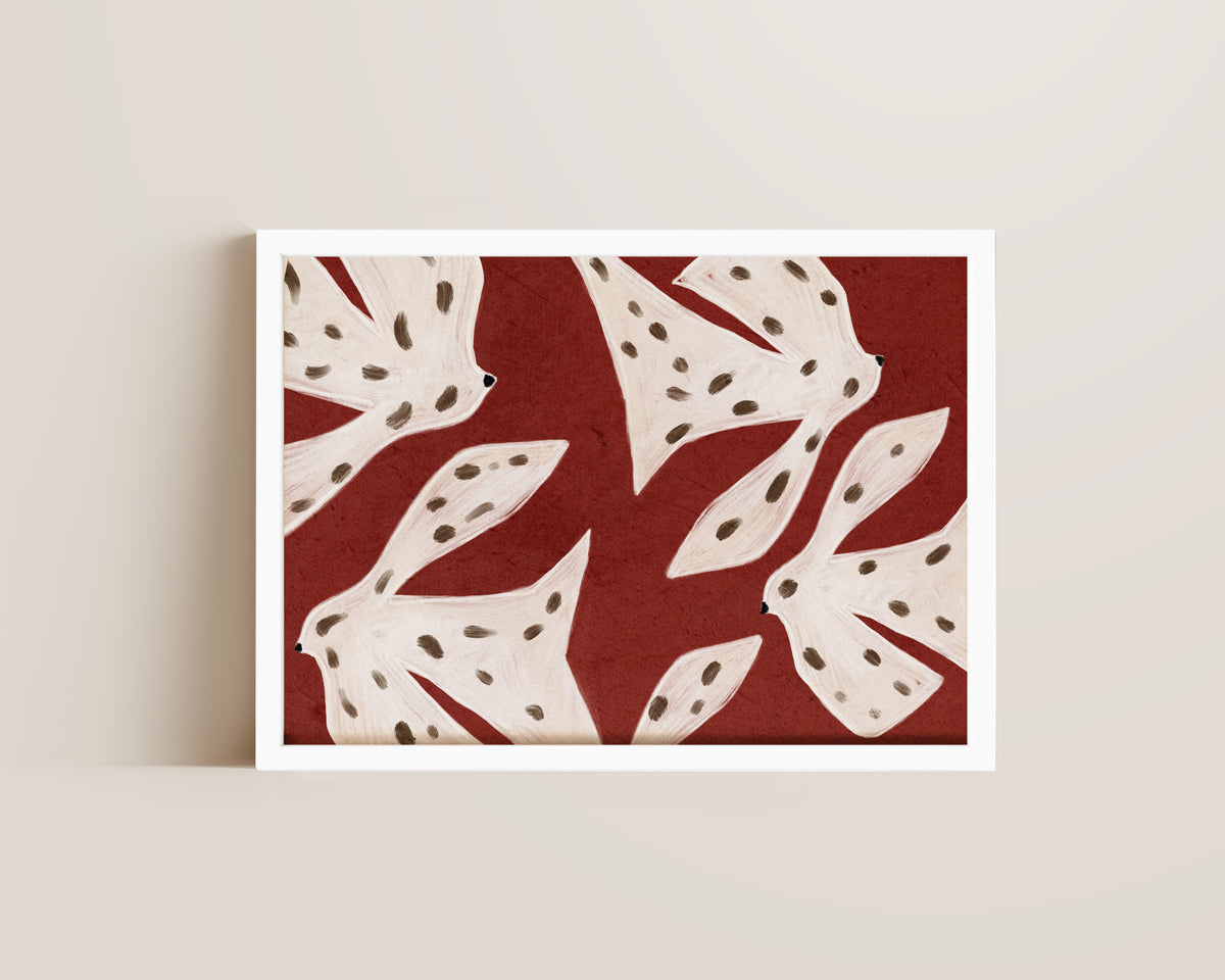 Spotted Birds Folk Art Print