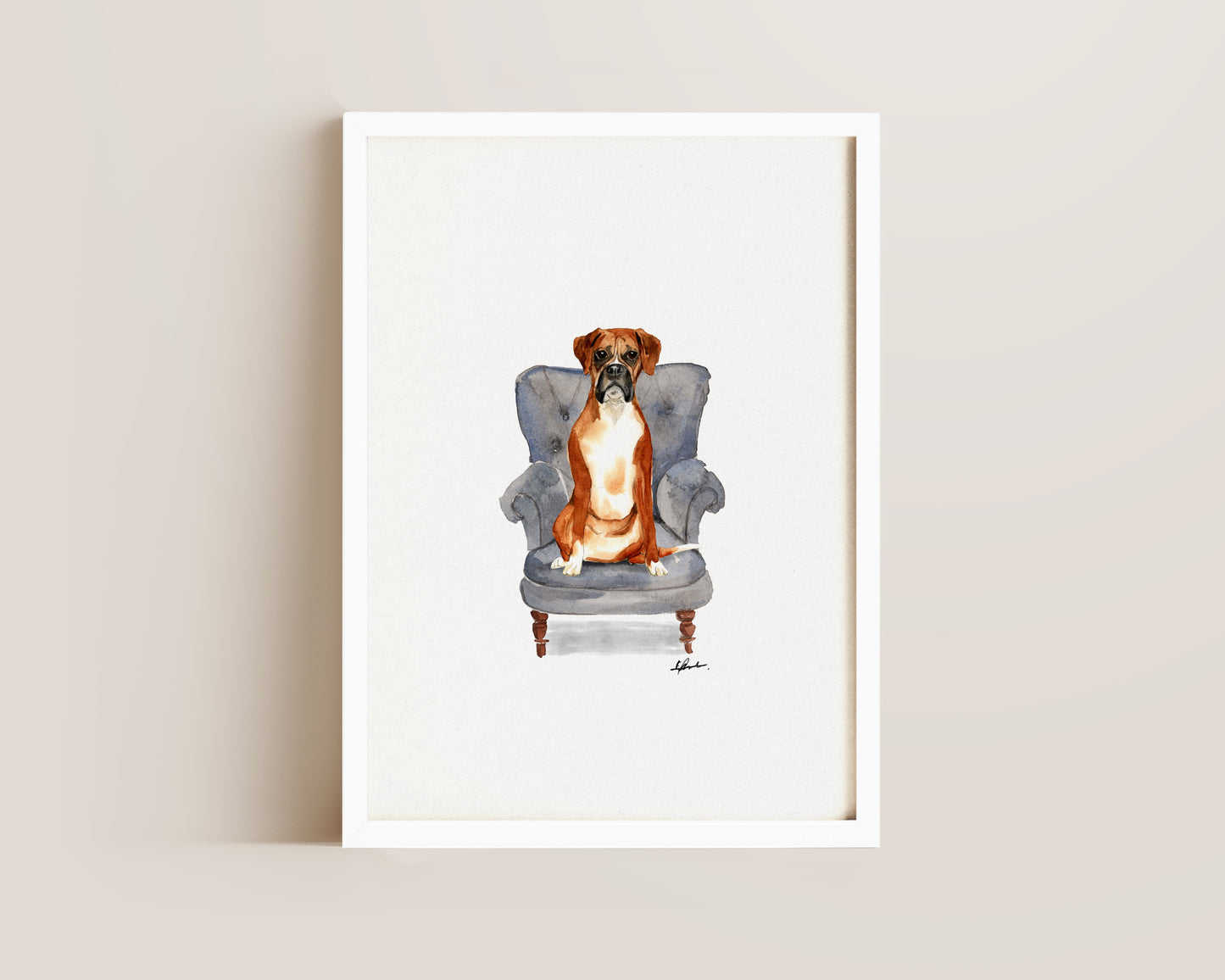 Boxer Dog in Chair Print