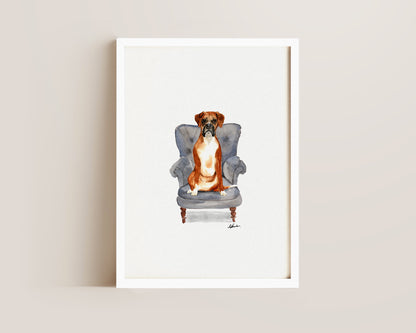 Boxer Dog in Chair Print