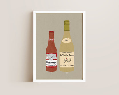 Budweiser & White Chicken Wine Print