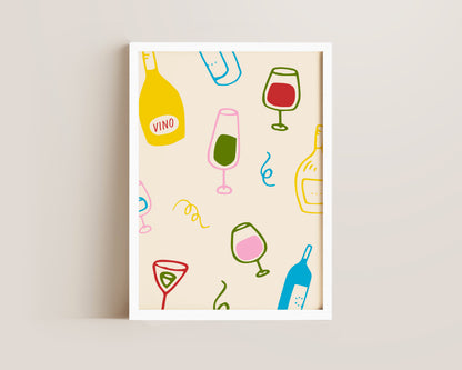 Colourful Wine Glasses Print
