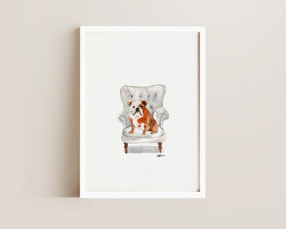 English Bulldog in Chair Print