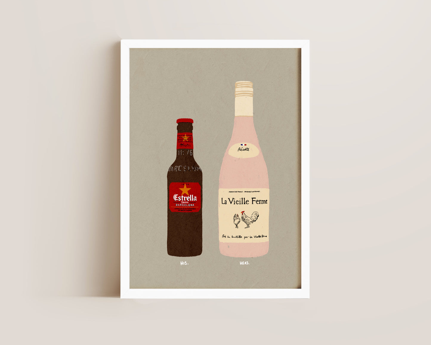 Estrella Bottle & Chicken Wine Print