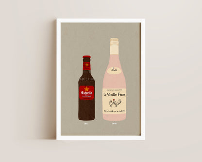 Estrella Bottle & Chicken Wine Print