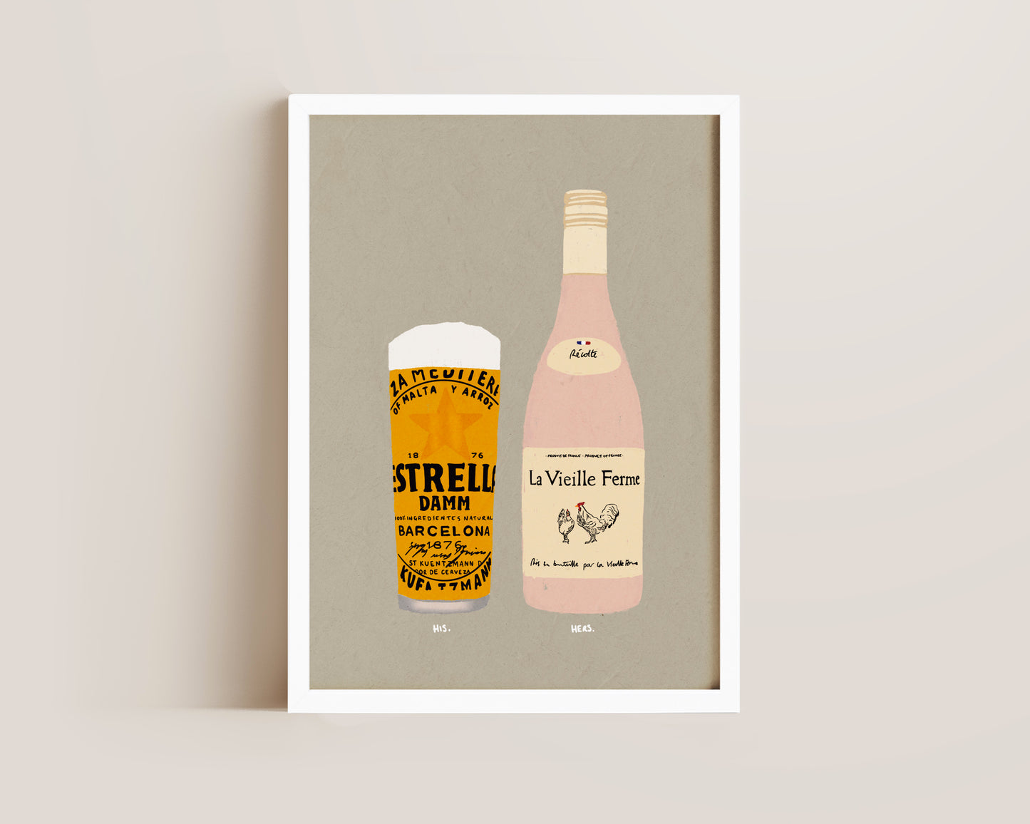 Estrella & Chicken Wine Print