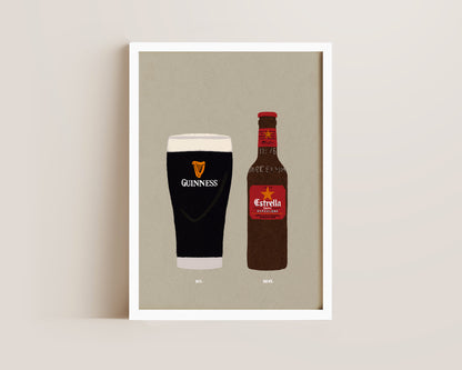 Guinness & Estrella Bottle Print