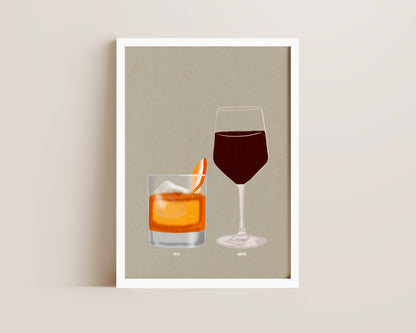 Old Fashioned & Red Wine Print