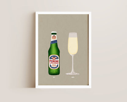 Peroni Bottle & Champagne Print