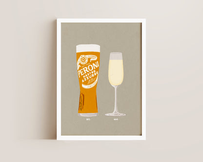 Peroni & Prosecco Glass Print