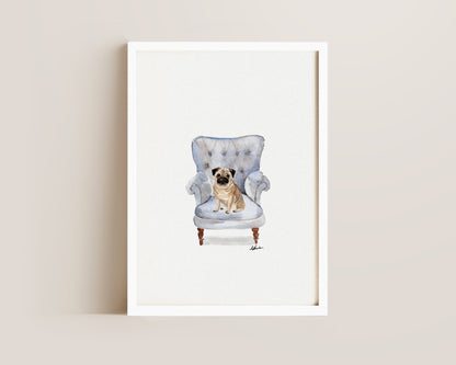 Pug in Chair Print