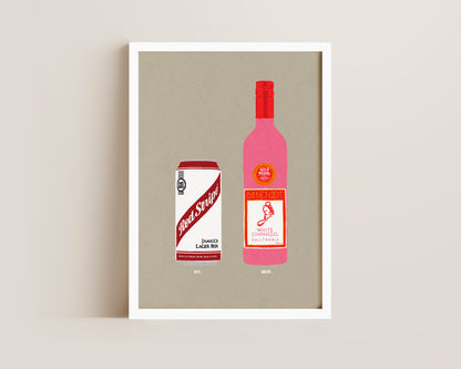 Red Stripe & White Zinfandel Print