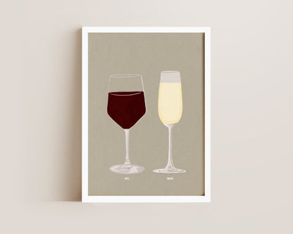 Red Wine & Prosecco Glass Print