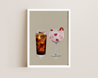 Rum Coke & Pink Gin Print