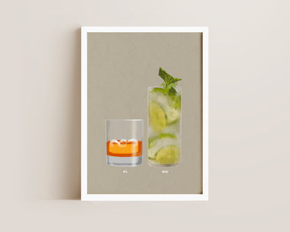 Whisky On The Rocks & Mojito Print