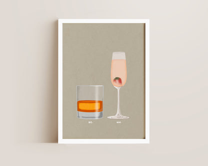 Whisky & Pink Prosecco Glass Print