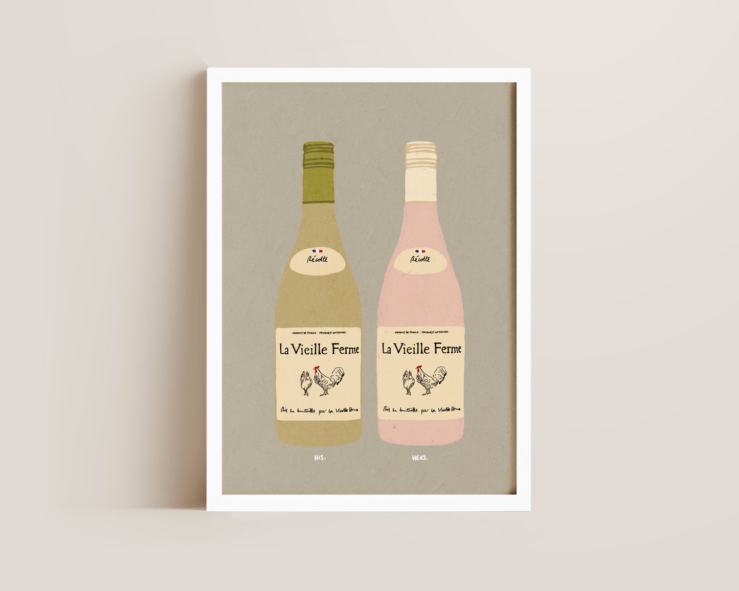 White Chicken Wine & Rose Chicken Wine Print