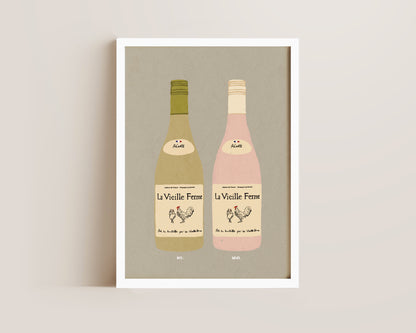 White Chicken Wine & Rose Chicken Wine Print