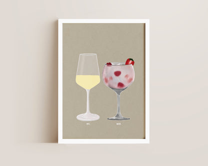 White Wine & Pink Gin Print