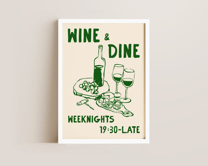 Wine & Dine In Green Print