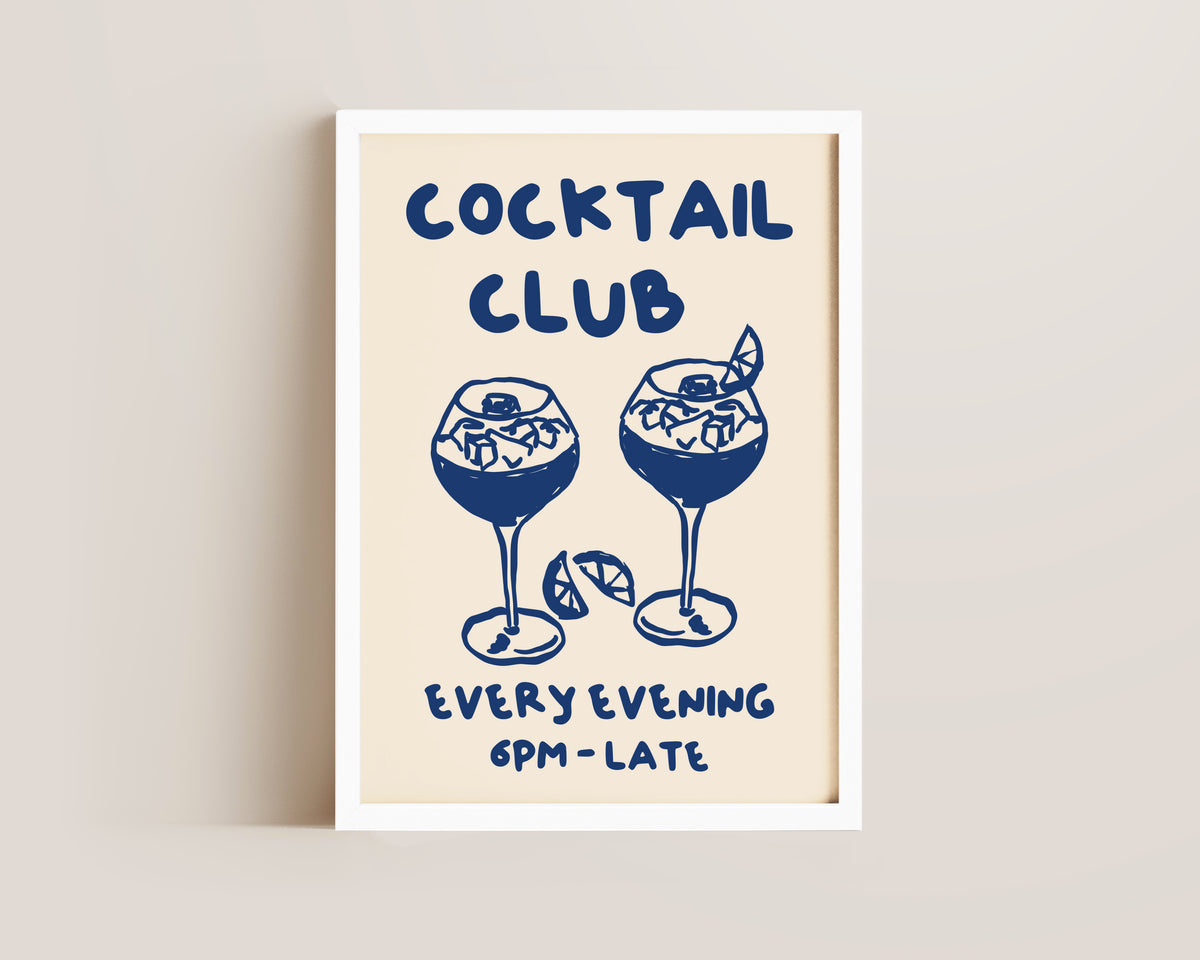 Cocktail Club In Blue Wall Art Print