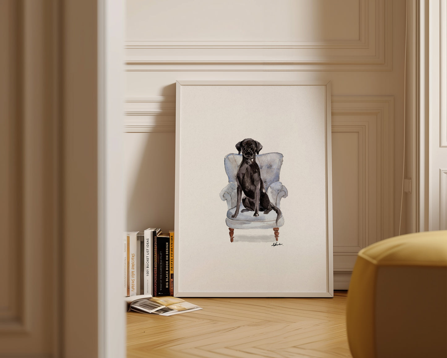 Black Labrador in Chair Print
