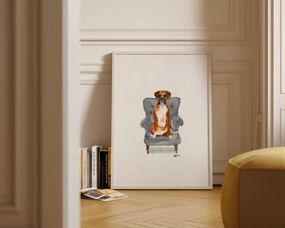 Boxer Dog in Chair Print