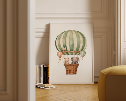 Elephant In Hot Air Balloon Print
