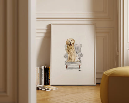 Golden Retriever in Chair Print