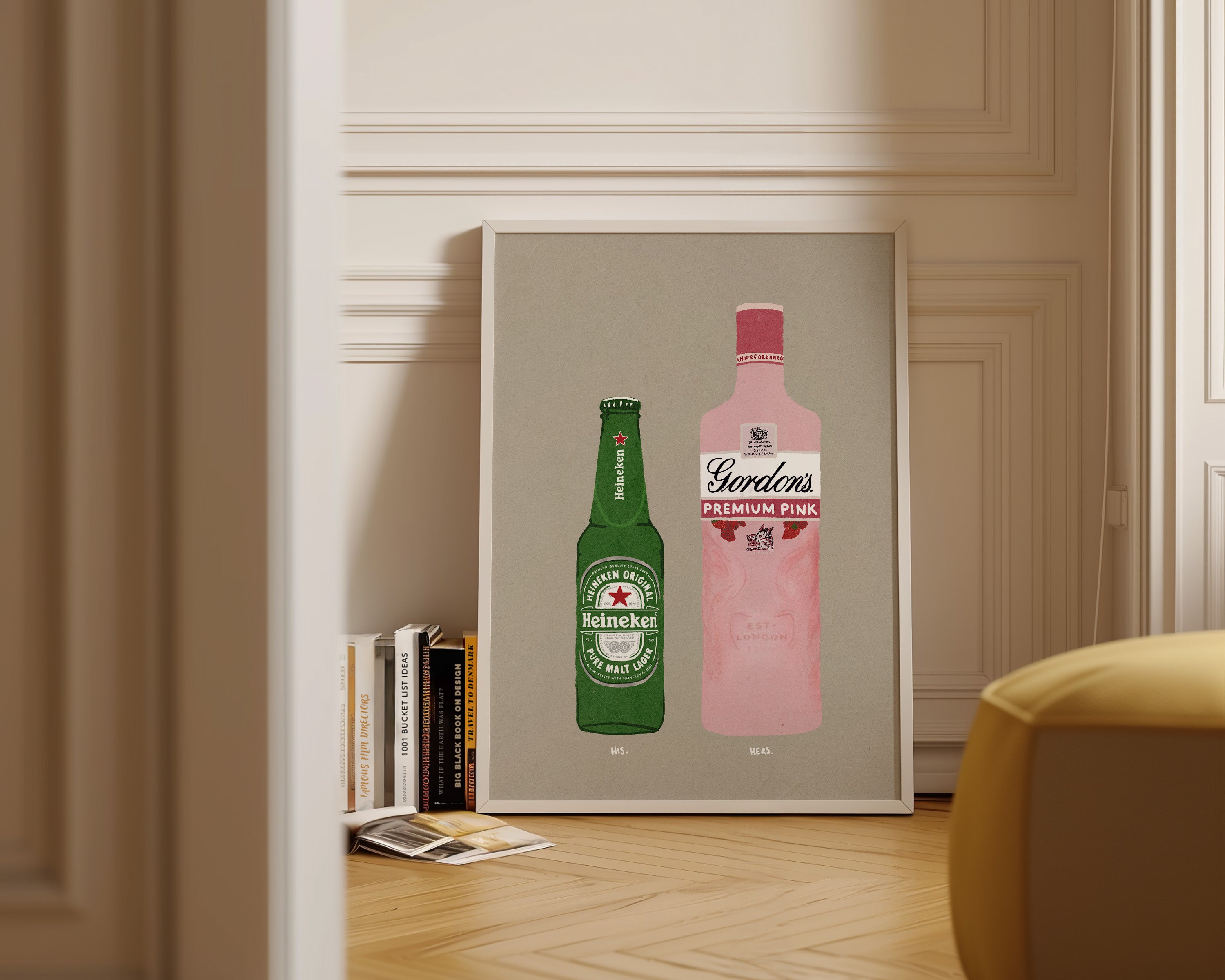 His & Hers Drinks Heineken And Gordon's Pink Gin Wall Art Print