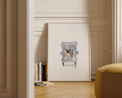 Pug in Chair Print