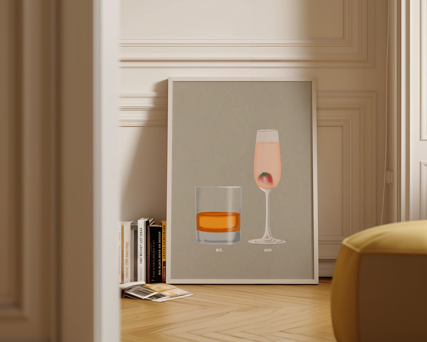 Whisky & Pink Prosecco Glass Print