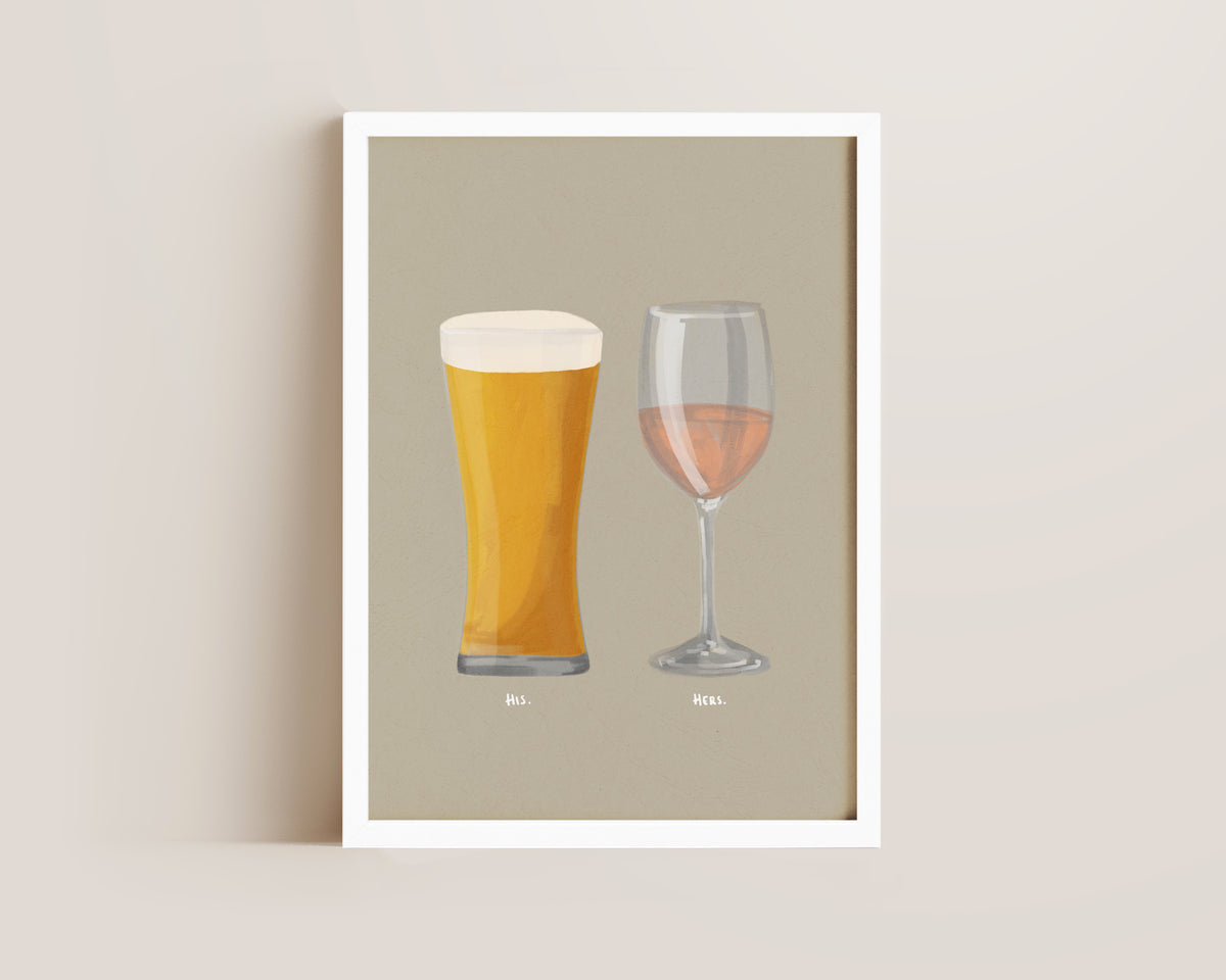 Beer No. 2 & Rose Wine Couples Drink Print