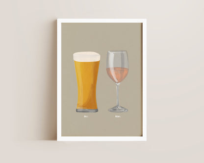 Beer No. 2 & Rose Wine Couples Drink Print