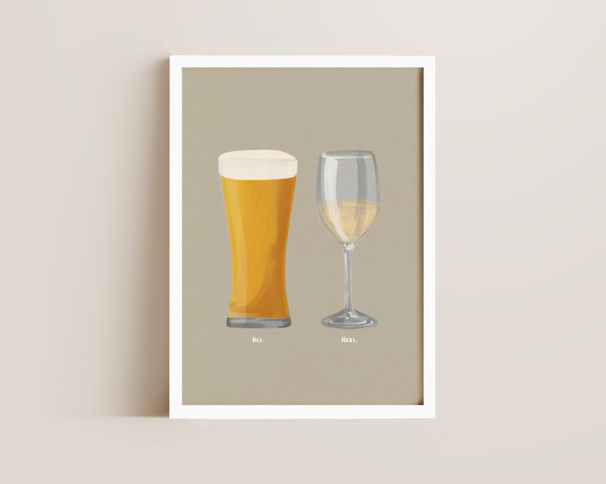 Beer No. 2 & White Wine Couples Drink Print