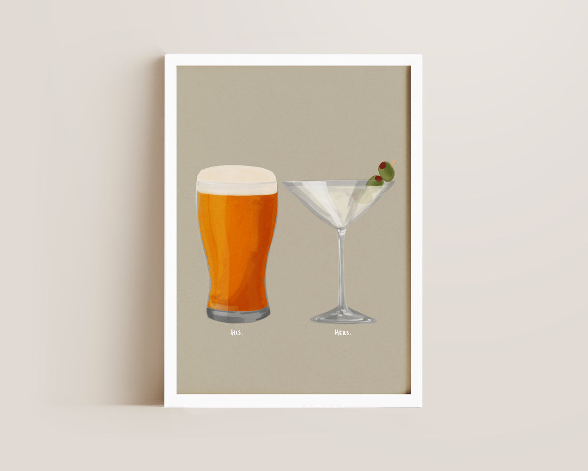 Beer & Dirty Martini Couples Drink Print