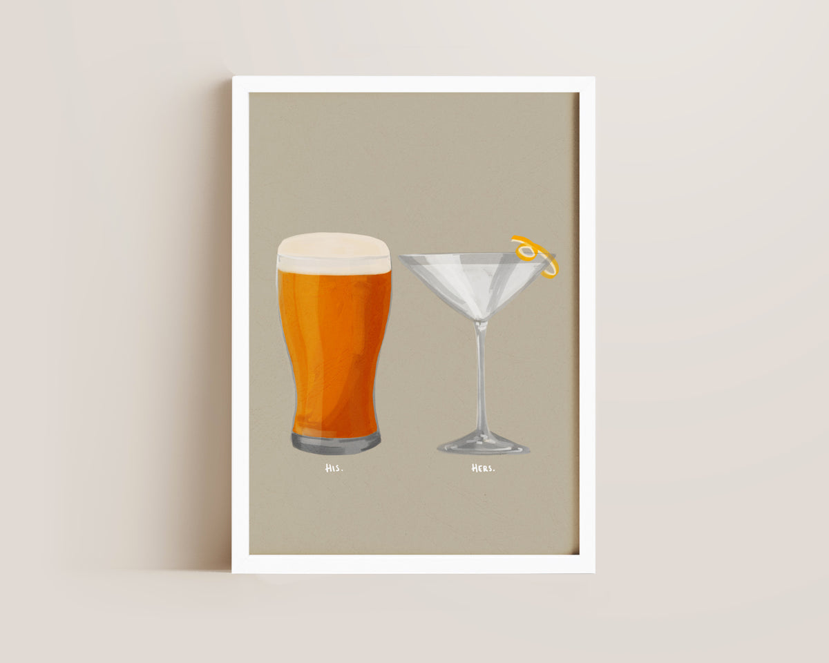 Beer & Dry Martini Couples Drink Print
