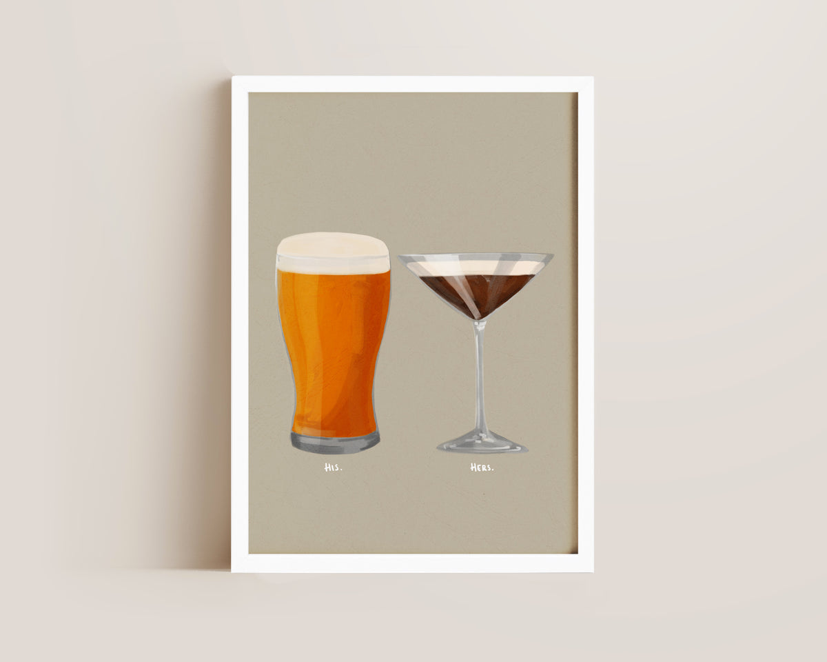 Beer & Espresso Martini Couples Drink Print